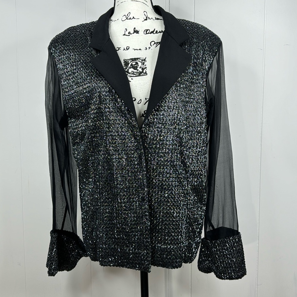 VTG Marsha de Arriaga Beaded Hidden Button Sheer Sleeve Jacket Med/Large